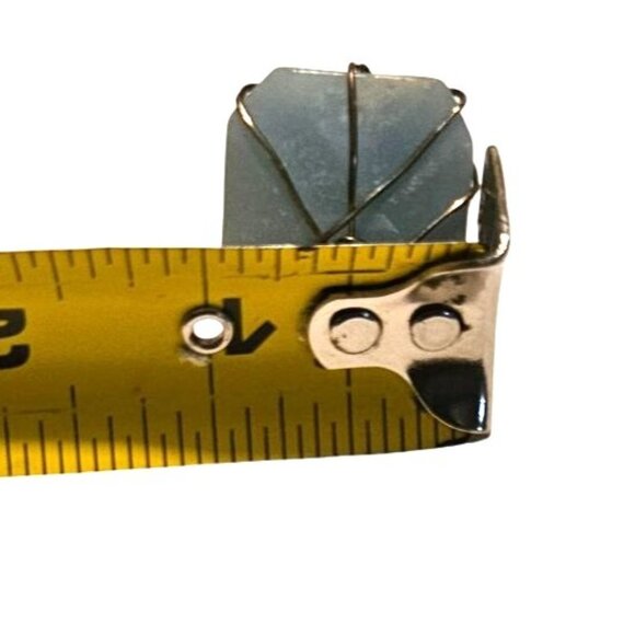 Adjustable Ring Statement Wire-Wrapped Blue Stone Unique Handmade Metal Band - Picture 4 of 9